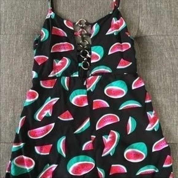 LF Millau Watermelon Pattern Romper Tank Strap Shorts Silver Metal Ring Cutouts - Picture 4 of 10